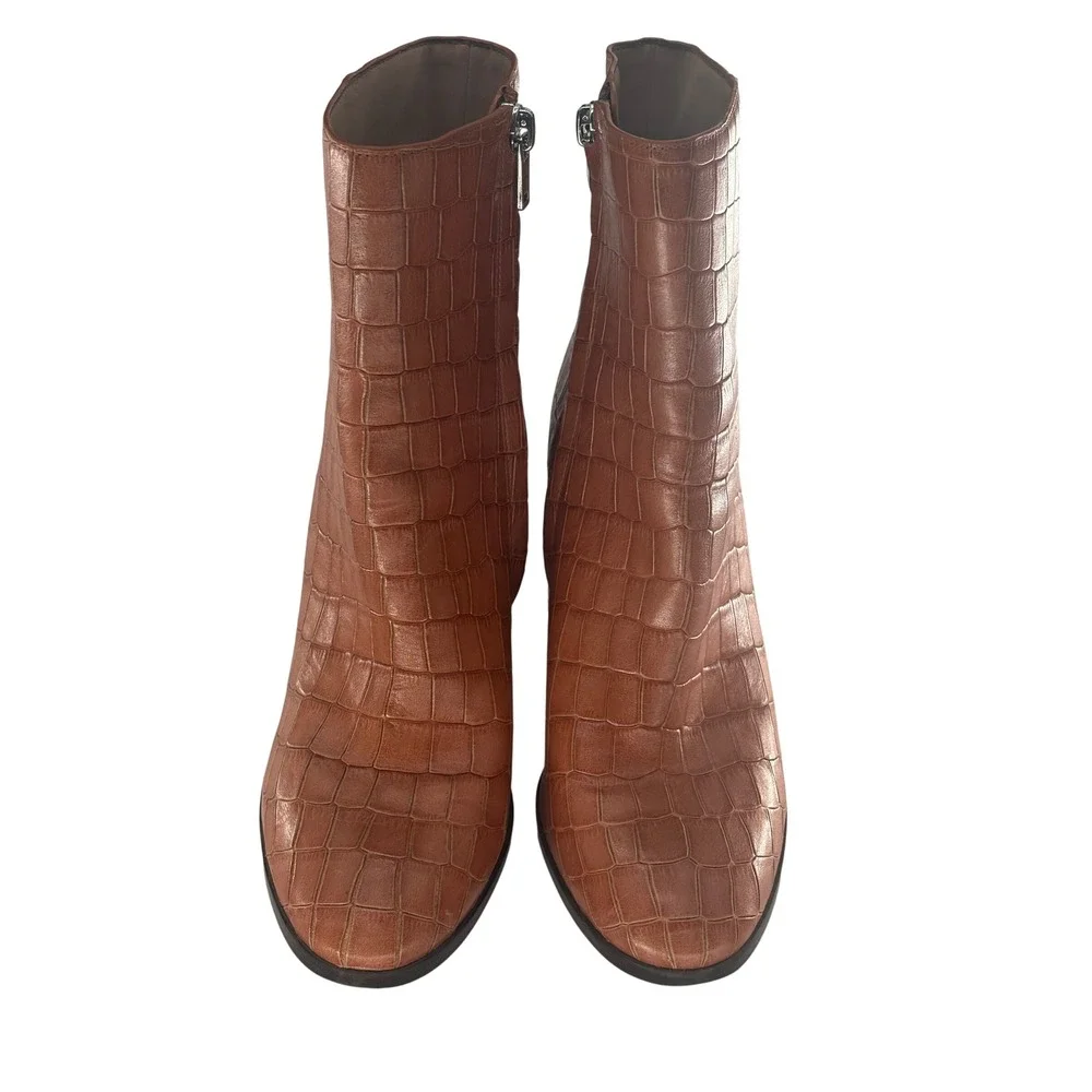 Coach Ankle Boots High Heel Brielle Crocodile Embossed Leather Women 7 Camel
